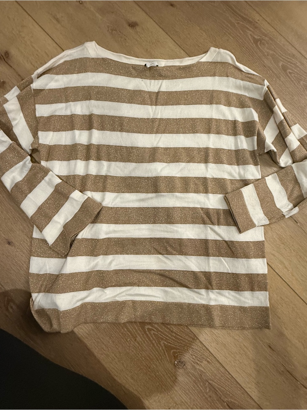 Striped Boatneck Knit Top in Cream and gold shimmer